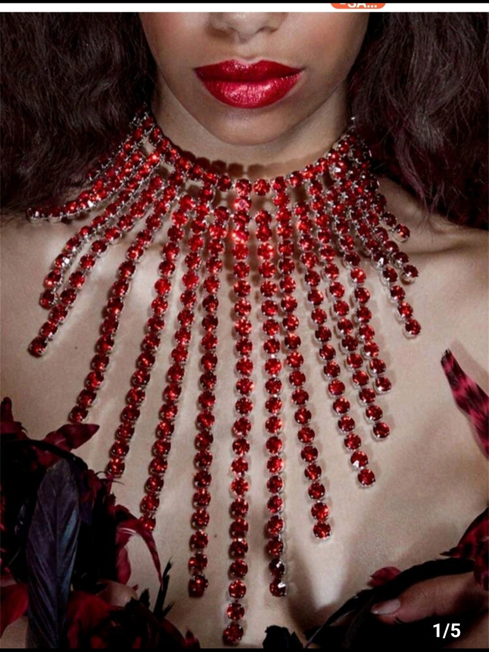 Red Crystal Fringe Statement Necklace for Women-Exclusive